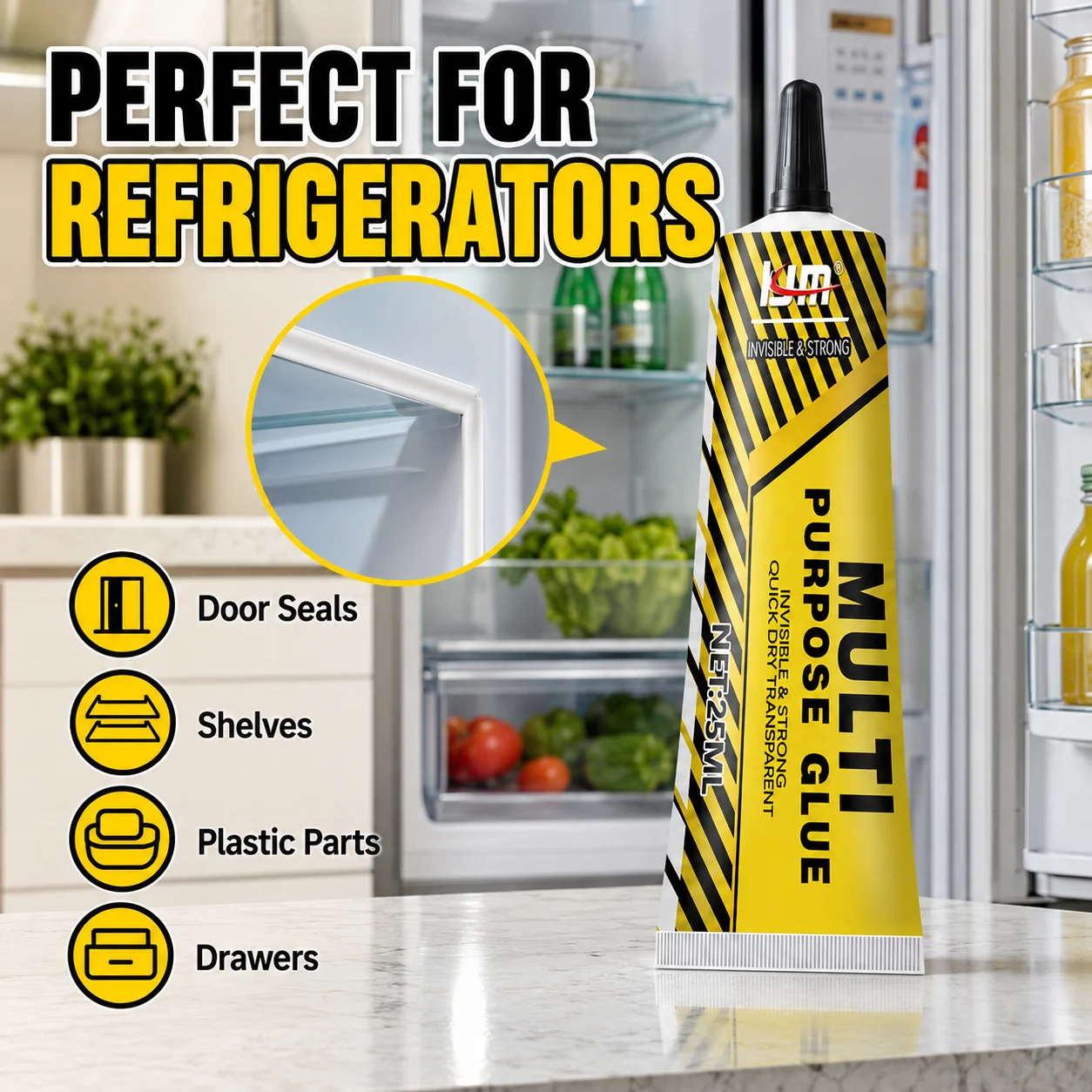 Refrigerator Repair Glue 25ML Cold Resistant Waterproof Adhesive for Fridge Drawer Door Seal Quick Drying for Plastic Glass