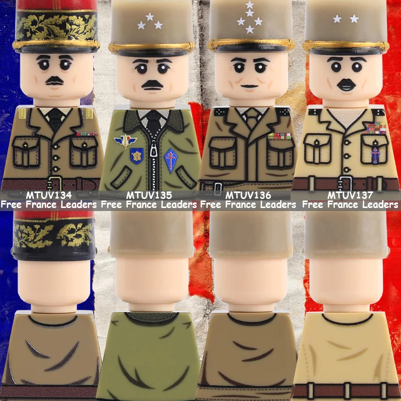 WW2 Militär-Freies Frankreich Führer Bausteine Armee-Offizier General Soldatenfiguren Helm Flagge Zubehör Bausteine Spielzeug Geschenke