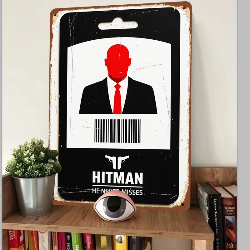 Hitman Character Metal Wall Art Decor Modern Home Office Decoration Black Red Suit Design