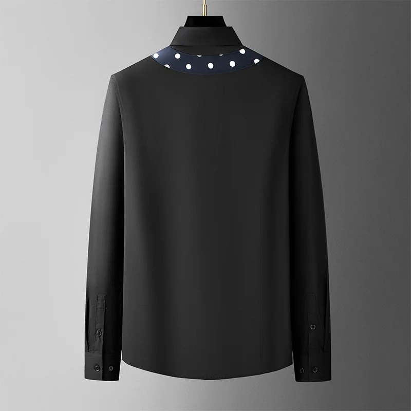 High Quality Polka Dot Spliced Men's Shirt Long Sleeve Slim Fit Cotton Shirts Casual Business Formal Dress Shirts Men Clothing