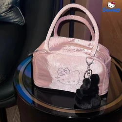 Sanrio Hello Kitty Silk Pink Girl Heart Handbag Kawaii Sweet Cute Armpit Hand Toast Bag Shoulder Bag Girls Christmas Gift