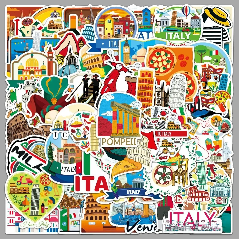 10/50Pcs Italy Tourist Landmark Buildings Stickers Pack Travel Theme Decal for Scrapbook Notebook Phone Laptop DIY Craft Decor