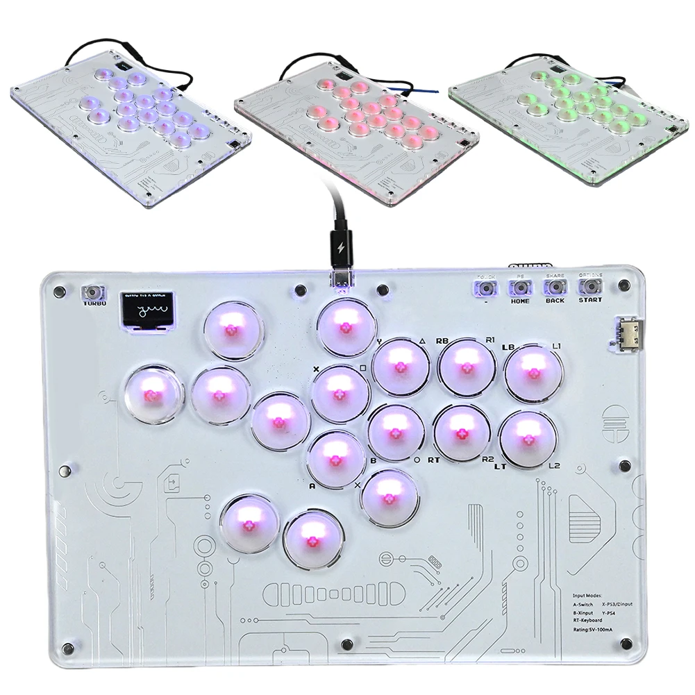 For Arcade Joystick Leverless Controller Fighting Games Keyboard with Custom RGB & TURBO For Switch/PC/PS5/PS4/PS3/Steam Deck