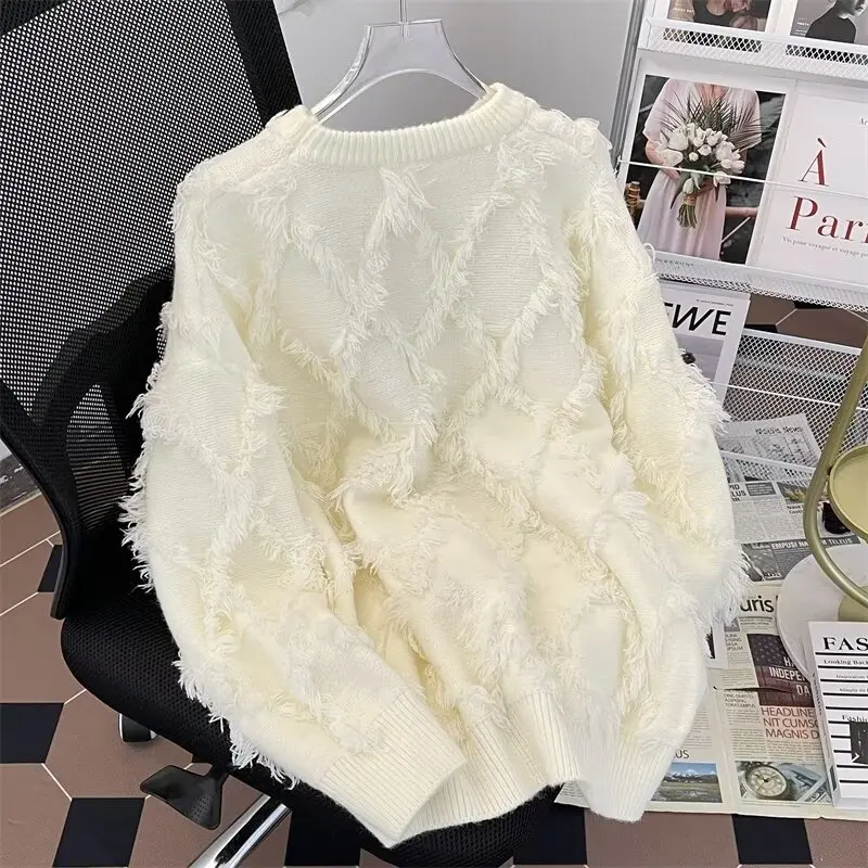 

Loose Fit Casual Sle round Ne Knitwear for plus Size Men Autumn Winter Korean Version Big Size Sweater with Tassel