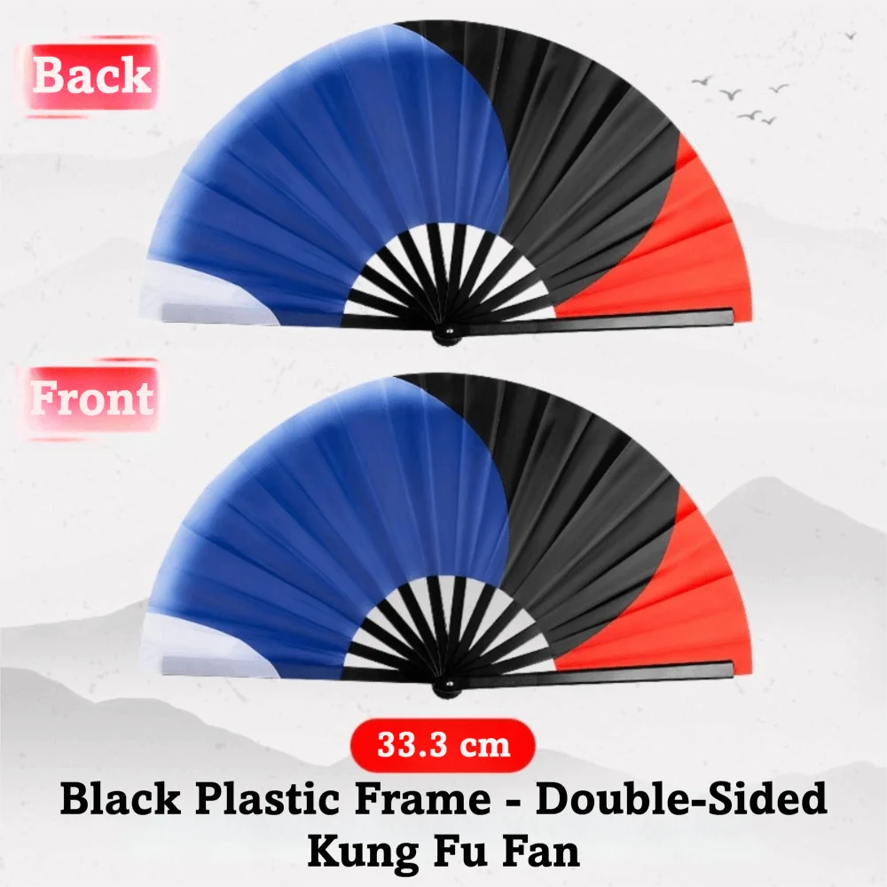 Red Double-Sided Tai Chi Fan Three Color Single Side Kung Fu Fan Plastic Bone Smooth Opening Martial Arts Fan Fitness Exercise