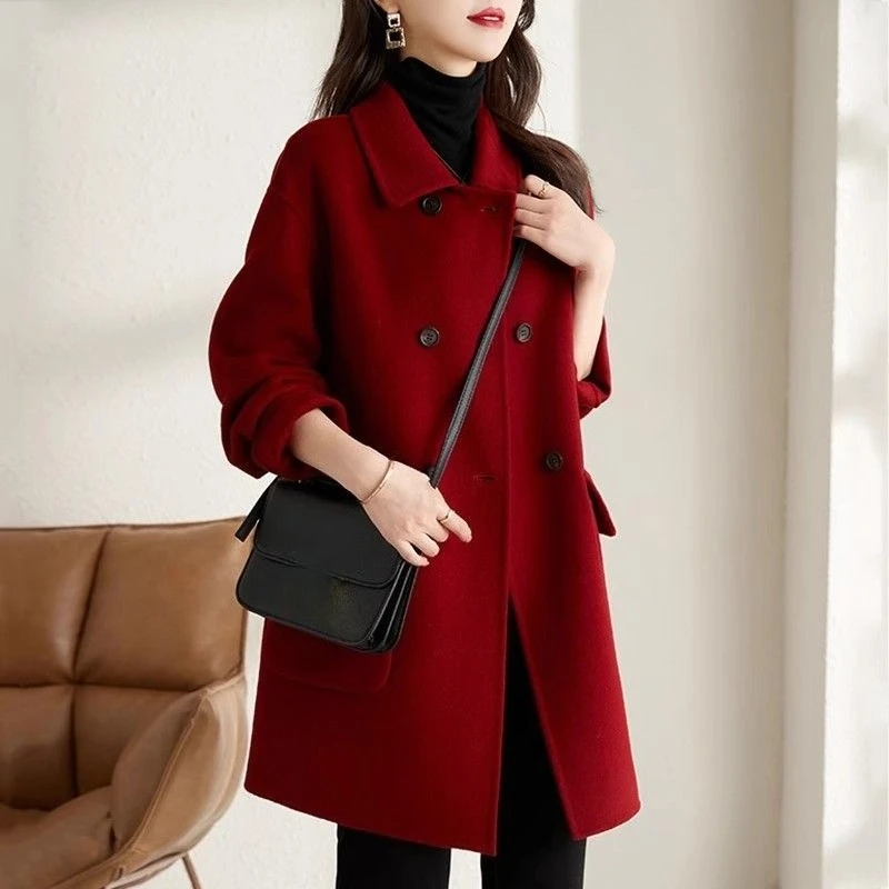 

Women's Plus Size Slim Fit Long Wool Coat 2025 New Autumn Winter Warm Thickened Fashionable Korean Style Woolen Overcoat