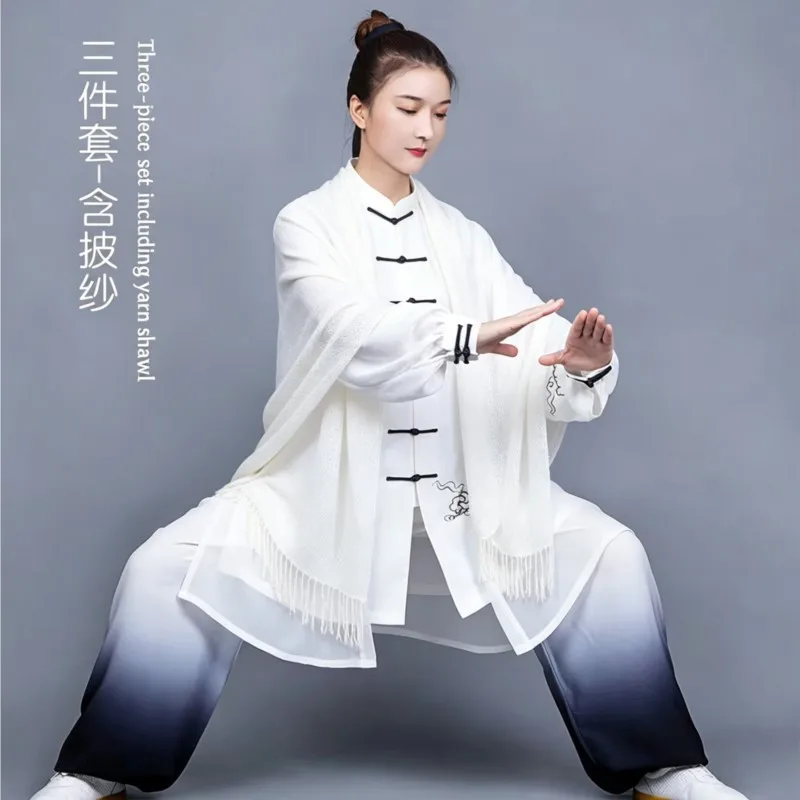 High Quality Chinese Traditional Taiji Uniform Woman Long Sleeve Wushu TaiChi KungFu Clothing Wushu Martial Arts Wing Chun Suit