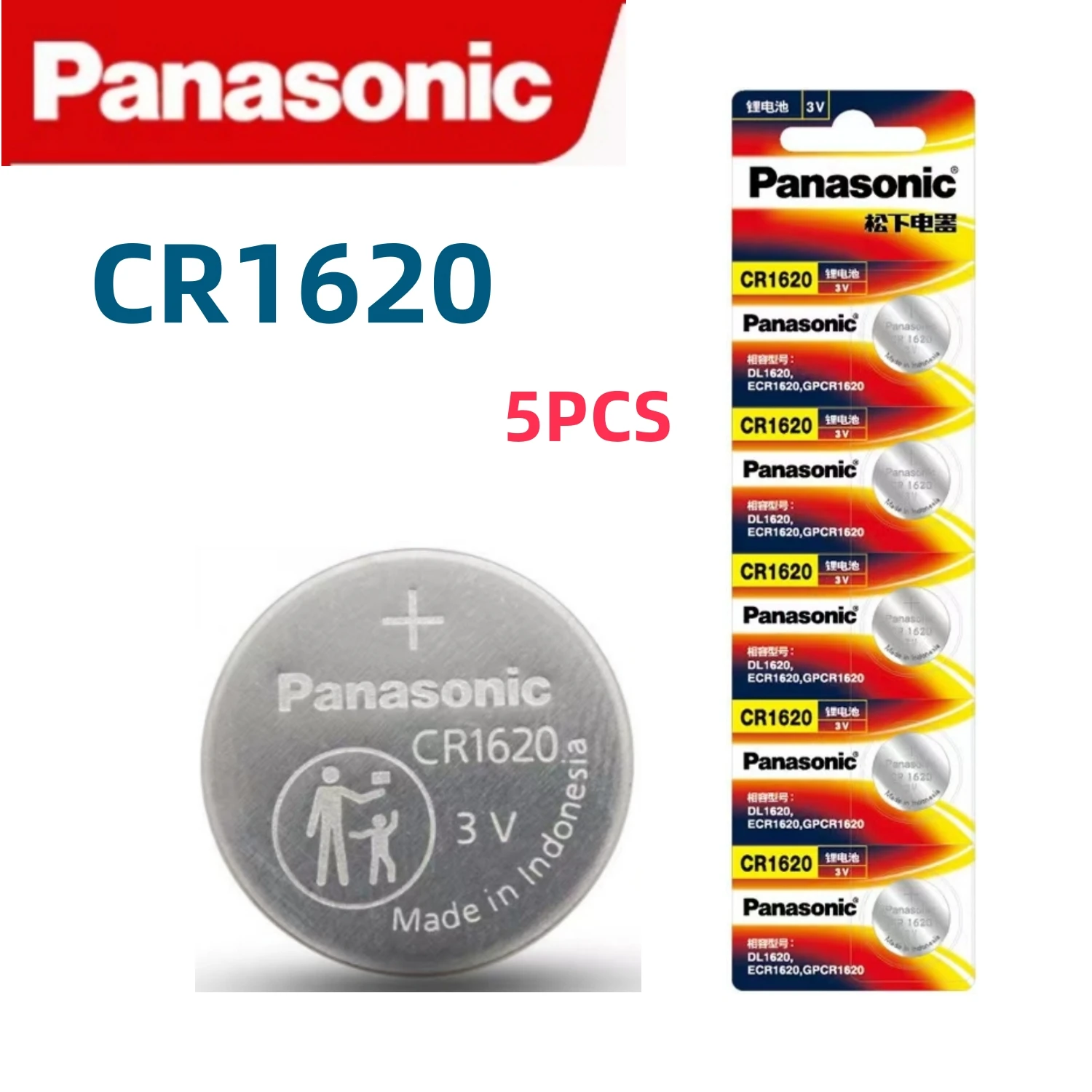 5pcs Original Panasonic CR1620 Lithium Battery LM1620 BR1620 ECR1620 CR 1620 5009LC Coin Cells Watch Toys Batteries5