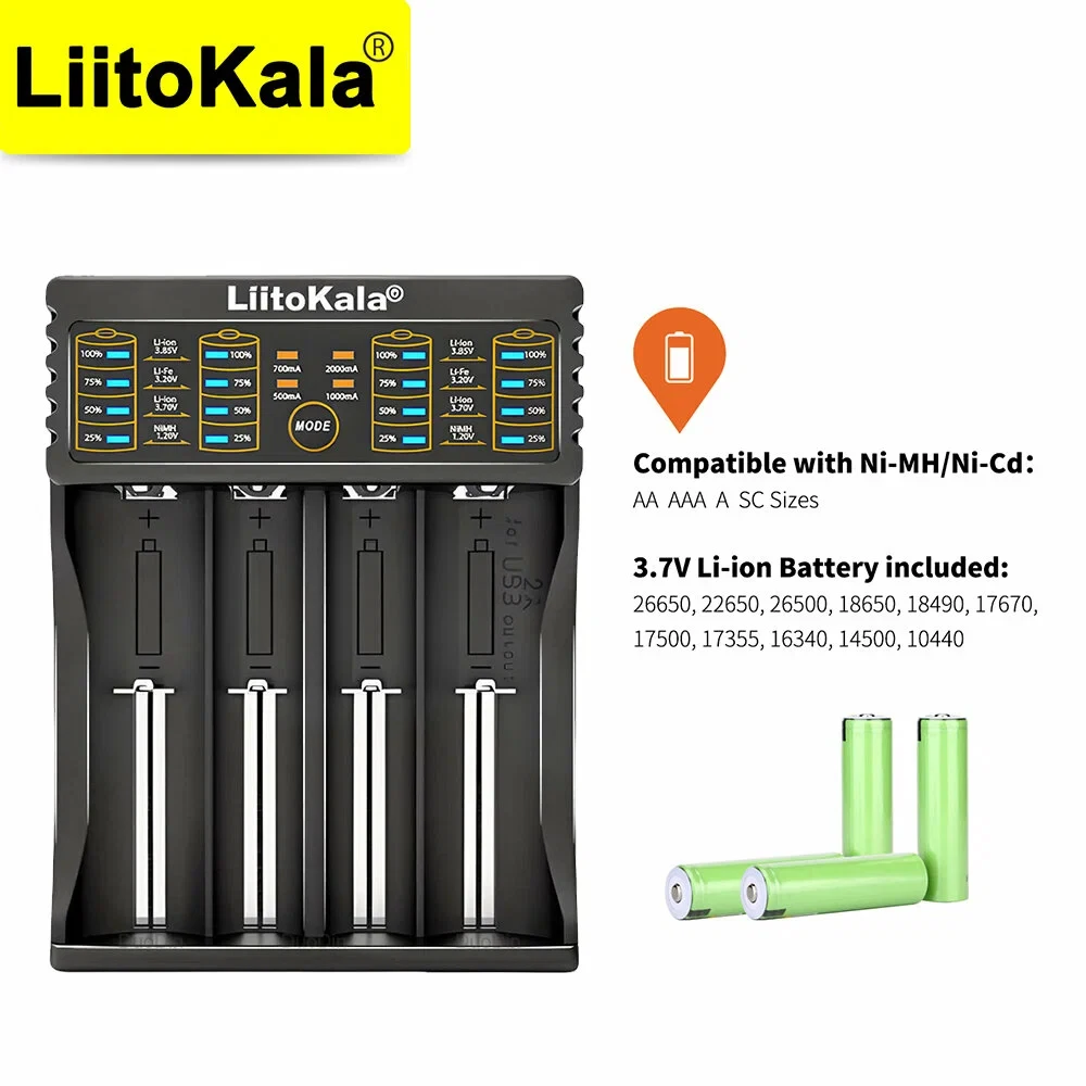 LiitoKala Lii-402 18650 Smart Battery Charger 1.2V 3.7V 3.2V 3.85V for 26650 18500 18350 17500 16340 14500  Battery view 5