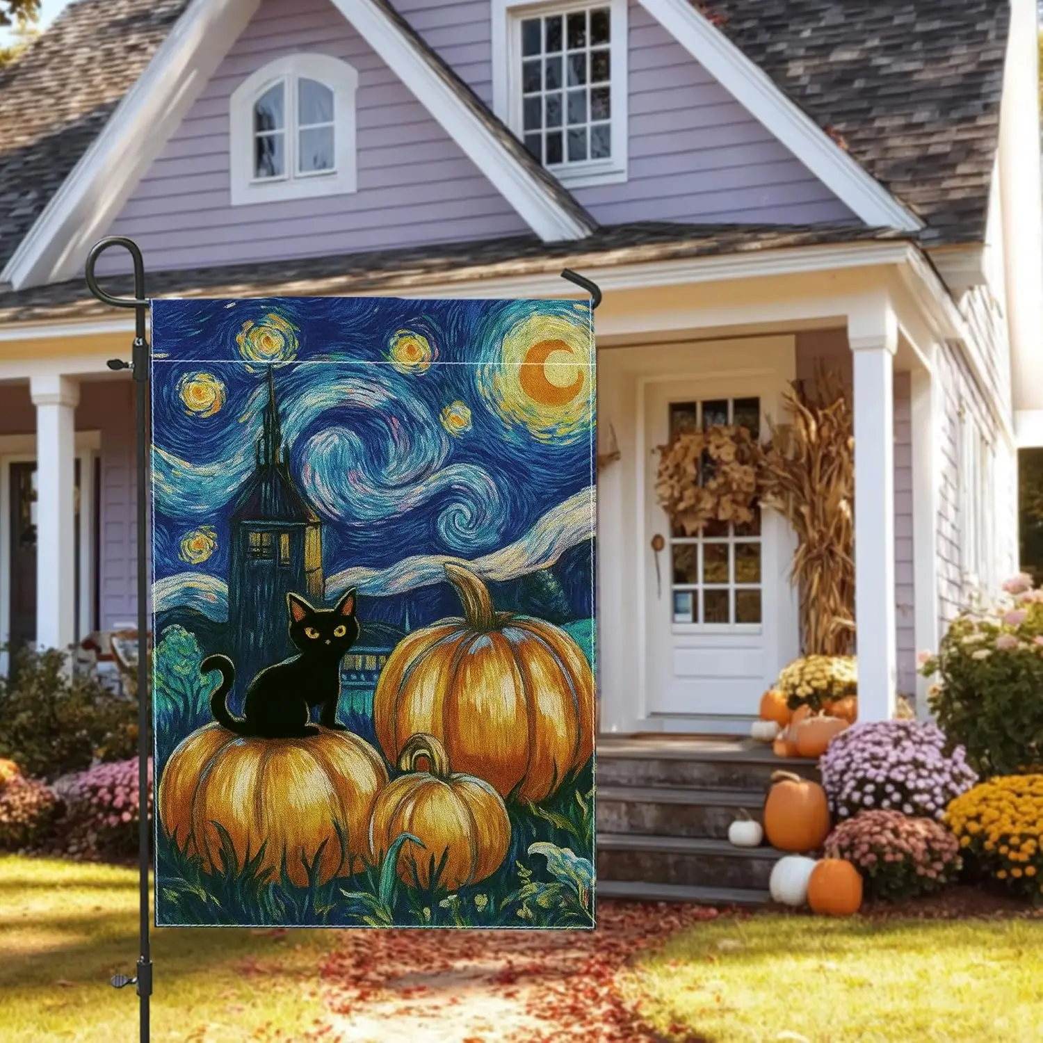 Halloween Pumpkin Garden Flag, Cat Fall Decor Banner, Double Sided Fabric Lawn Flag for Outdoor Decoration 12x18 Inch IIK AA yyi