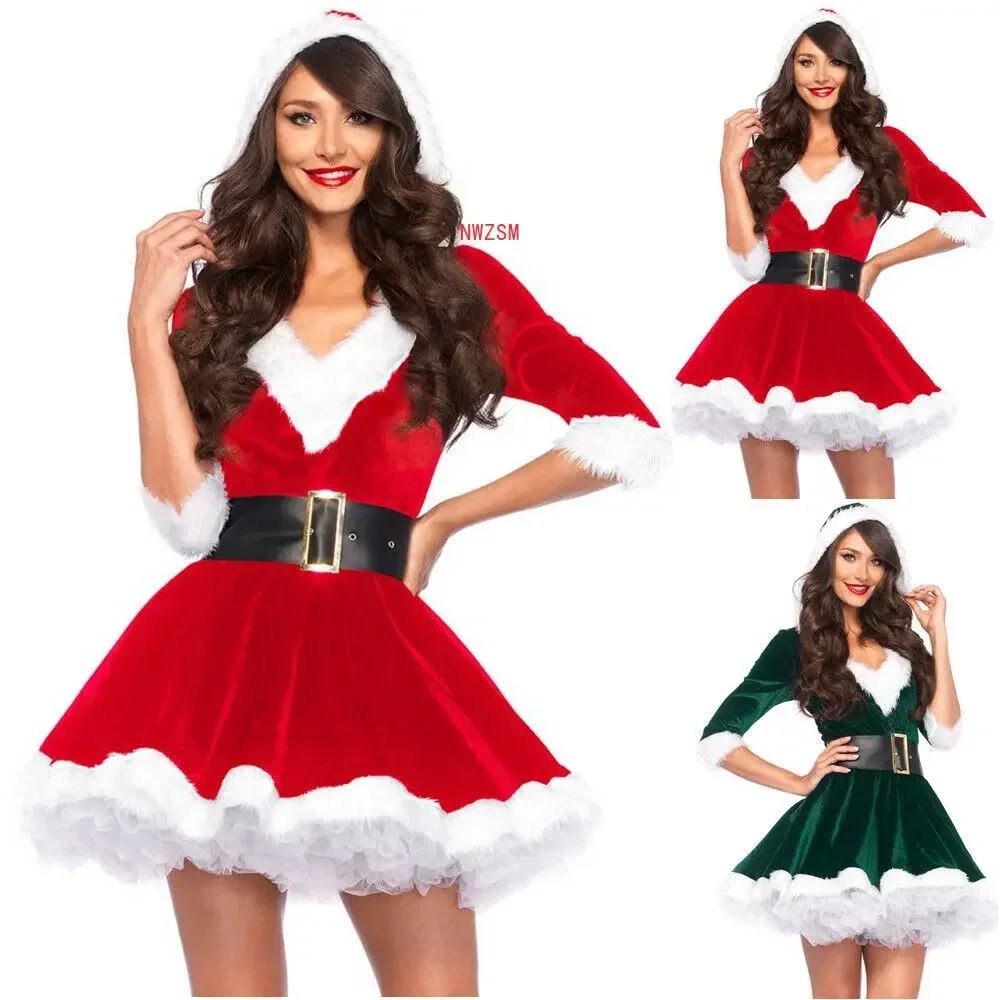 

Fantasy Uniform Fashion Miss Claus Dress Suit Women Christmas Fancy Party Dress Sexy Santa Outfits Hoodie Santa Claus Sweetie Co