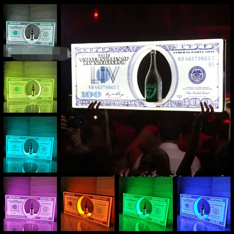 

LED Luminous US 100 Dollar Bill Champagne Glorifier Display VIP Benjamin Bottle Presenter for Events Party Lounge Bar NightClub