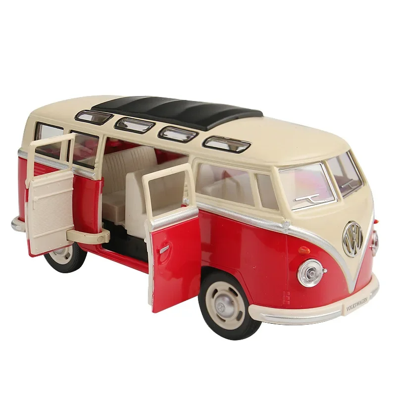 T1 Bus Alloy Model Volkswagen Pullback Sound Light Toy Car Simulation 1:24 Birthday Gift Children Boy Diecast Miniature Voiture