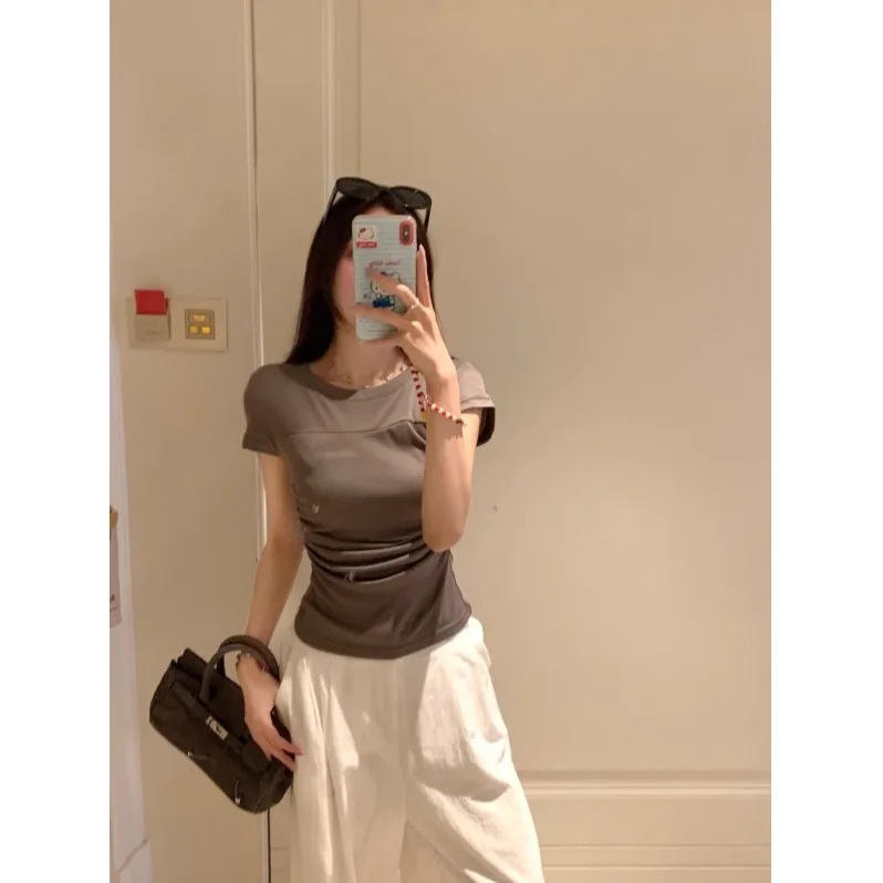 

Футболка Slim Fit Bla ort Sve, женская модная летняя модная длина, белый топ, плиссированная талия, сексуальная девушка, сле