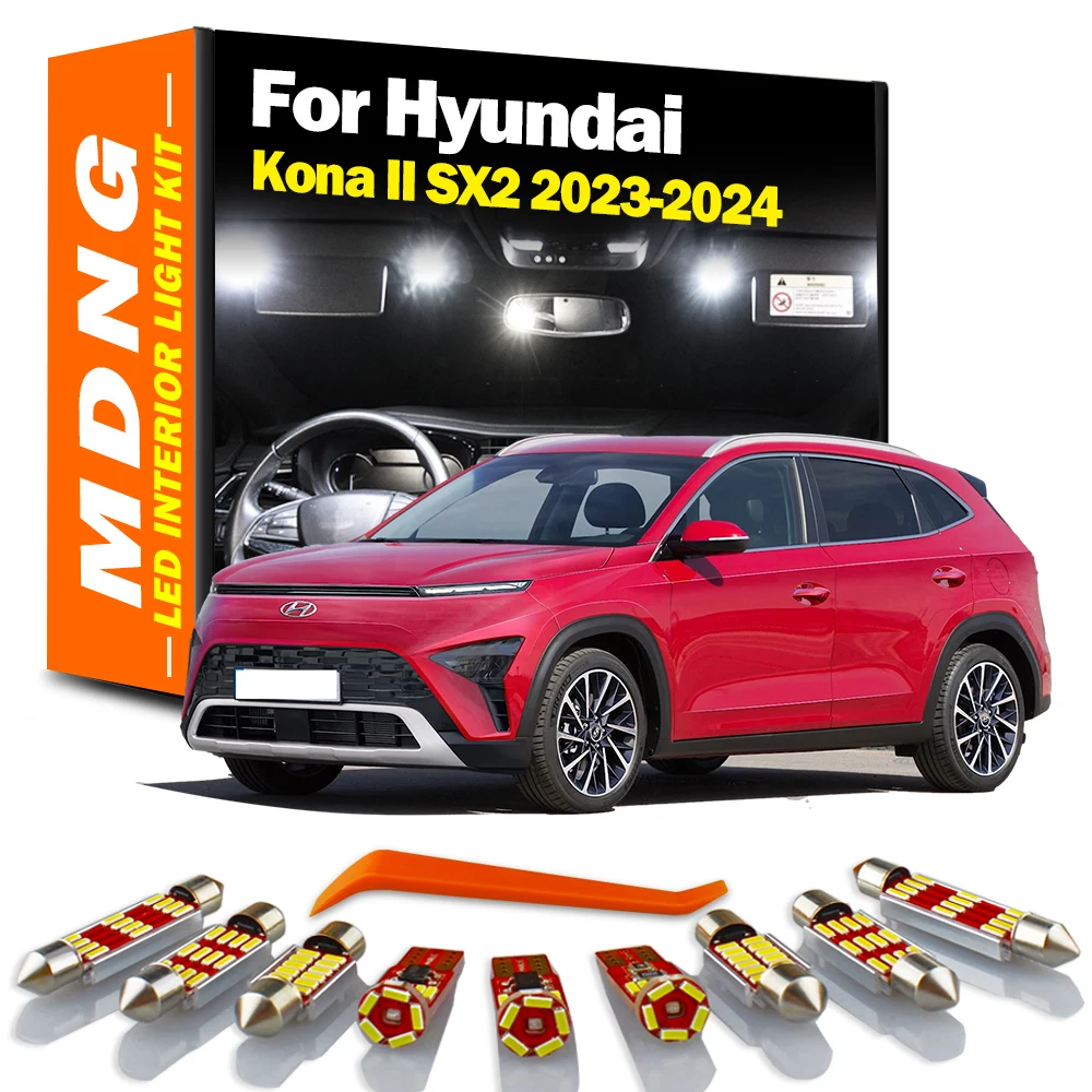 MDNG 11Pcs Car Bulbs LED Interior Reading Dome Plate Trunk Sun Visor Light Kit For Hyundai Kona II SX2 2023 2024 Accessories