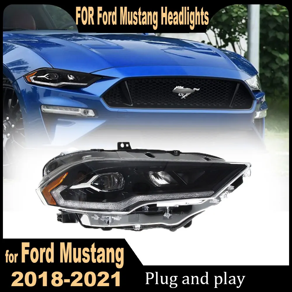 

2Pcs Car Led Headlights For Ford Mustang 2018-2022 Accessories Led Front Turn Signal Lights Headlamp Assembly Plug and play