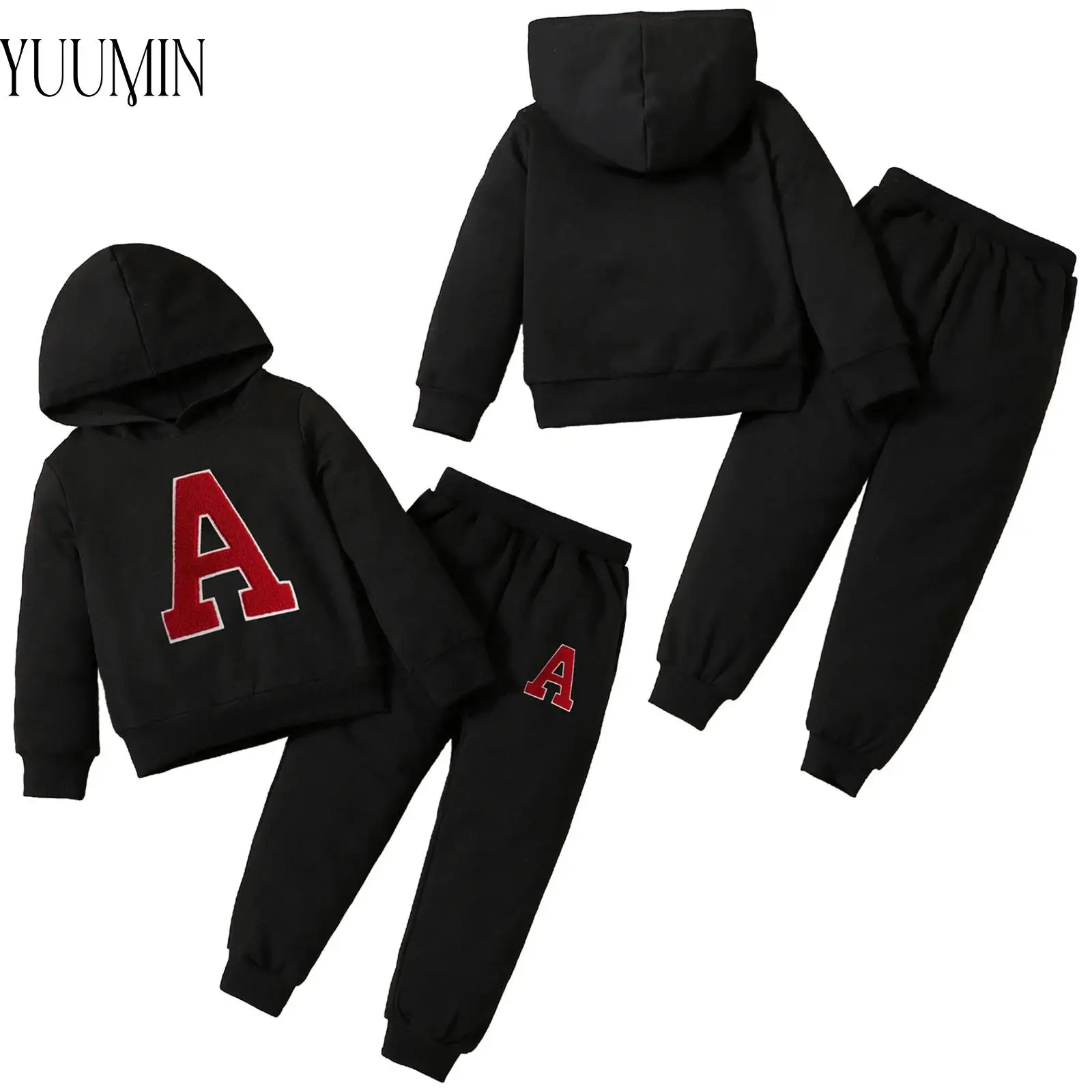 

Kids Girls 2-Piece Letter A Tracksuit Quickly Dry Sportswear Long Sleeve Hoodie Hooded Sweatshirt+Stretchy Sweatpants Sports Set