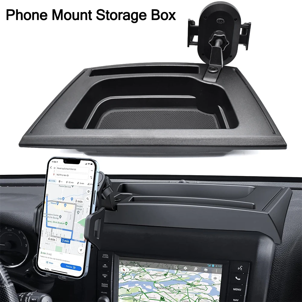 for Jeep Wrangler JK JKU 2011-2017 Upgraded Phone Mount Multi-Mount Phone Holder Dash Tray Storage Box System Kit Extension Arm