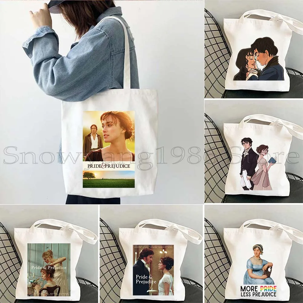 Movie Poster Pride and Prejudice Shopper Books Tote Bag Elizabeth and Darcy Book Library Lizzy Bennet Jane Austen Canvas Handbag