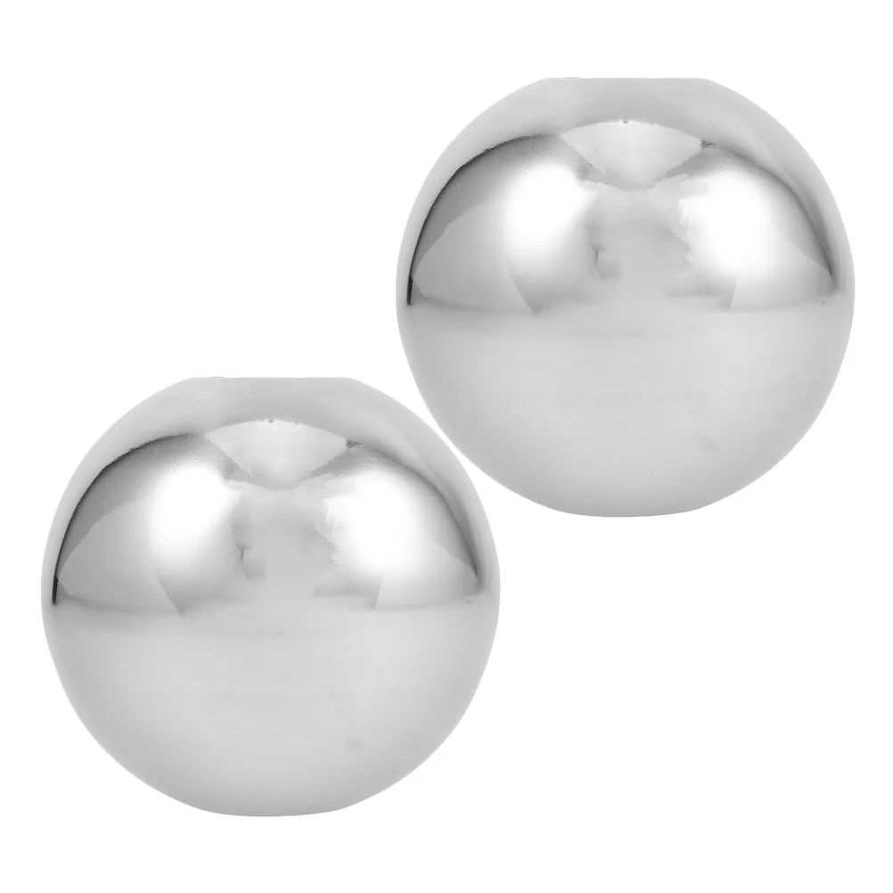 

2Pcs Stainless Steel Hollow Decorative Balls 7.6cm Diameter Dual Holes Lightweight Mirror Polished Garden Reflective Sphere