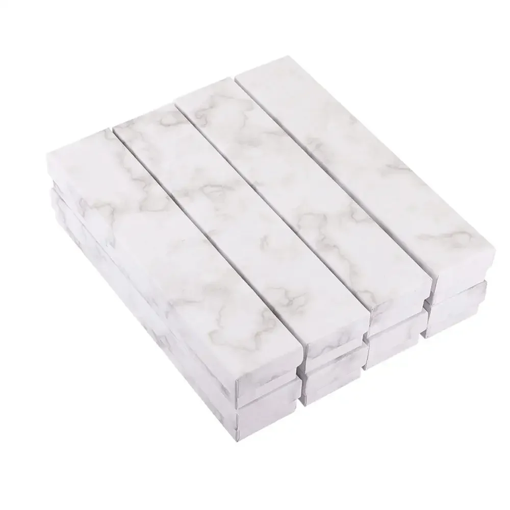 8 Pack White Marble Effect Rectangle Cardboard Jewellery Pendant Boxes Gift Boxes with Sponge Insert 21 x 4.5 x 3.1cm