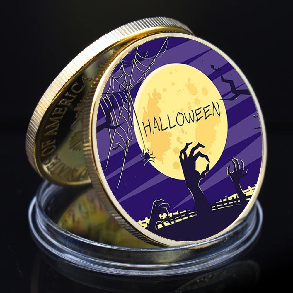 Halloween Gold Coin Witches and Pumpkins Coin Commemorative Coins for Celebrating Festivals Home Decoration Gift for Kids