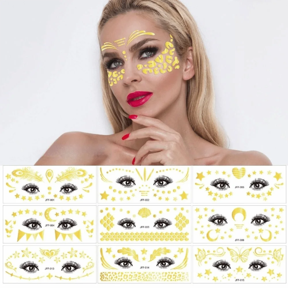 

Glitter Stickers Face Tattoo Waterproof Makeup Gold Temporary Glitter Tattoos Sticker Bright Face Art Face Decoration