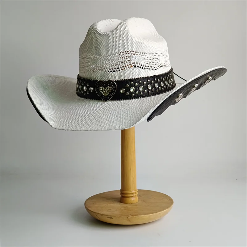 

Cowboy straw hat Accessory with large brim hard plasticity cowboy outdoor summer sun protection Leather Accessories chapeu