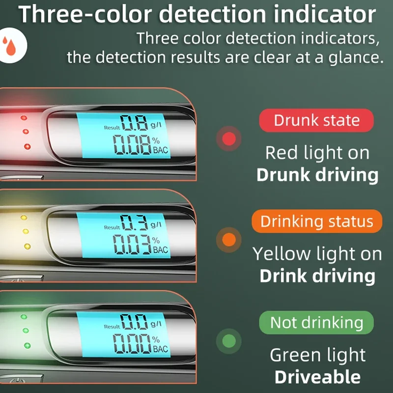 Non-contact Alcohol Tester High Precision Breathalyzer Alcometer USB Rechargeable LCD Display Digital Portable Alcohol Detector