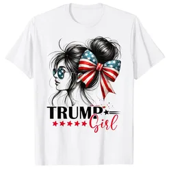 Trump Girl Messy Bun Sunglasses Trump 2024 USA Flag T-Shirt Women's Fashion Aunt Mama Novelty Gift Funny Pro Trump Campaign Tees