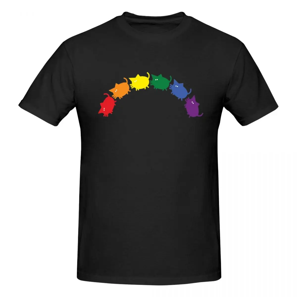 Abstract Pride Kitty Cats Rainbow Men T-Shirt Classic Plus Size T Shirts Men's O-Neck Cotton Tees Short Summer Male