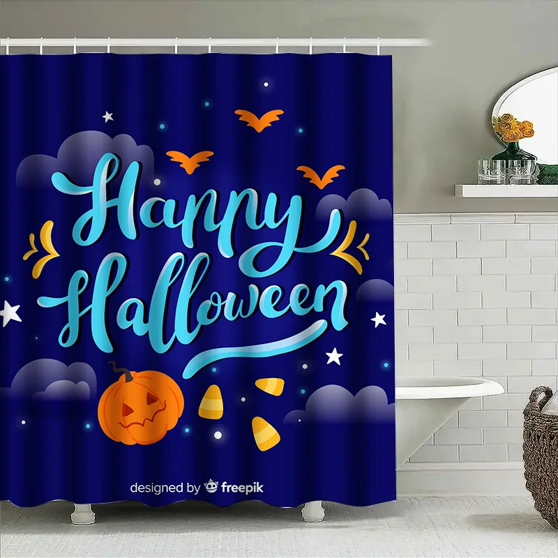 

Tuniu Хэллоуин летучая мышь и тыква занавеска для душа жуткий милый декор для детской комнаты ванная комната