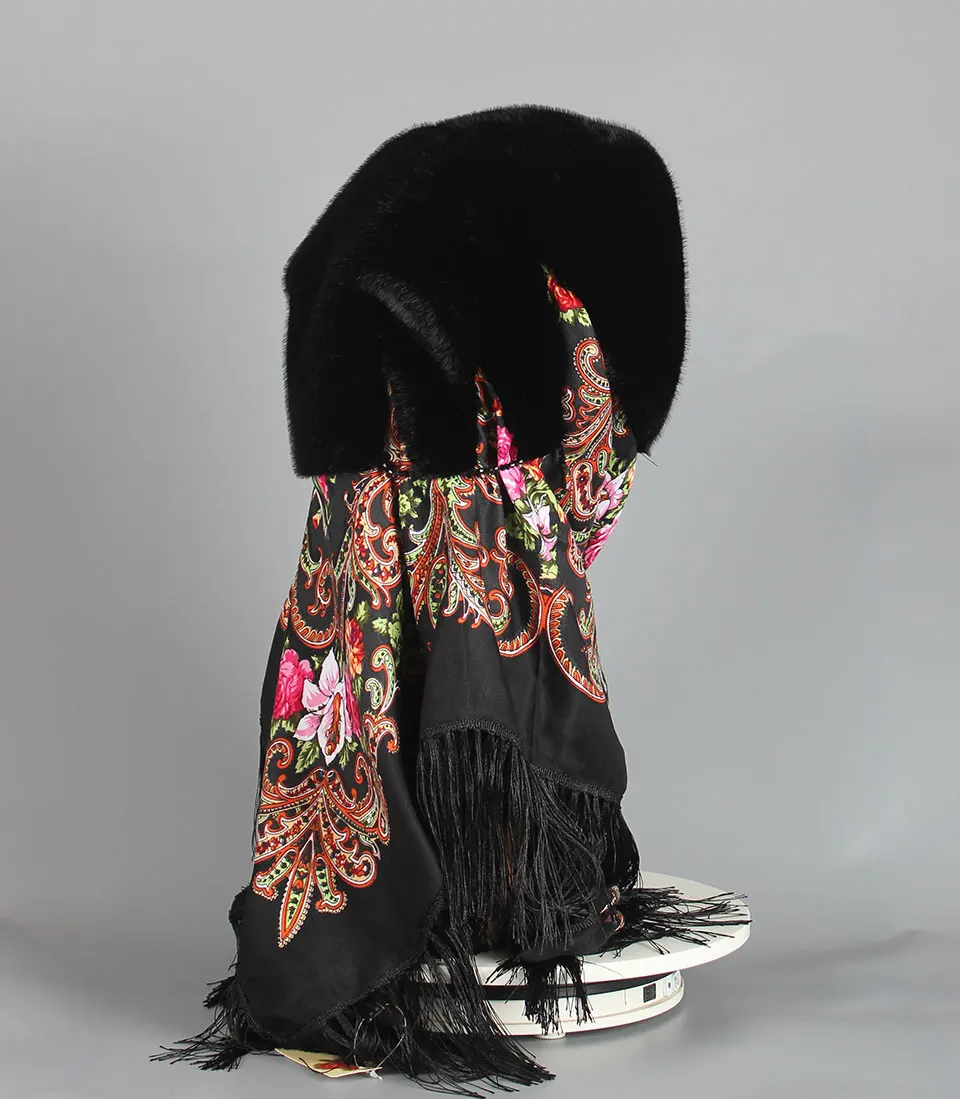 Faux Nerz Pelz Kapuze Hut für Frauen Winter Warm Luxus Full Pelt Faux Nerz Pelz Schal Hut Stilvolle Modische Weibliche Outdoor Headsca – Detail 7