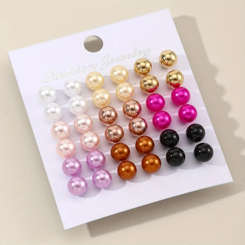 Cross Disciplinary 18 Pairs of Minimalist Summer Women\'s Colored Pearl Earring Set, Party Ladies, Fashionable Earrings