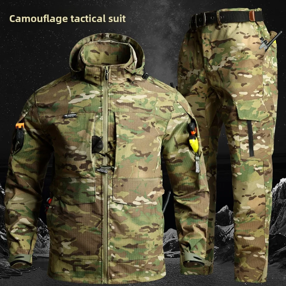 Lightweight Camo Suit Set, Spring Autumn Durable Workwear for Outdoor Tactical Labor, Oil Resistant Breathable Slightly Stretchy