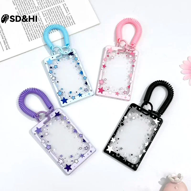 Star Sliding Cover Card Holder Transparent Portable ID Protector Kpop Photocard Photo Case Student School Card Bus Card Holder
