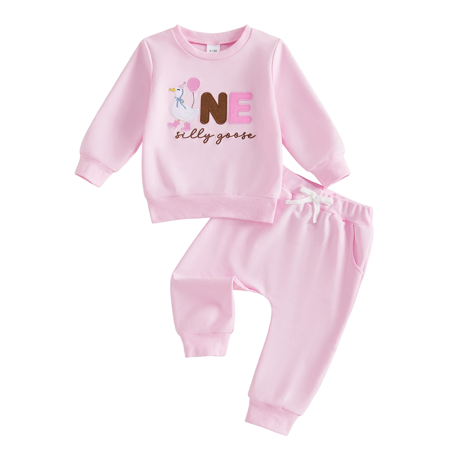 2027 Early Autumn Baby Girl Birthday Outfit Long Sleeve Letter Goose Embroidery Pullover Pants