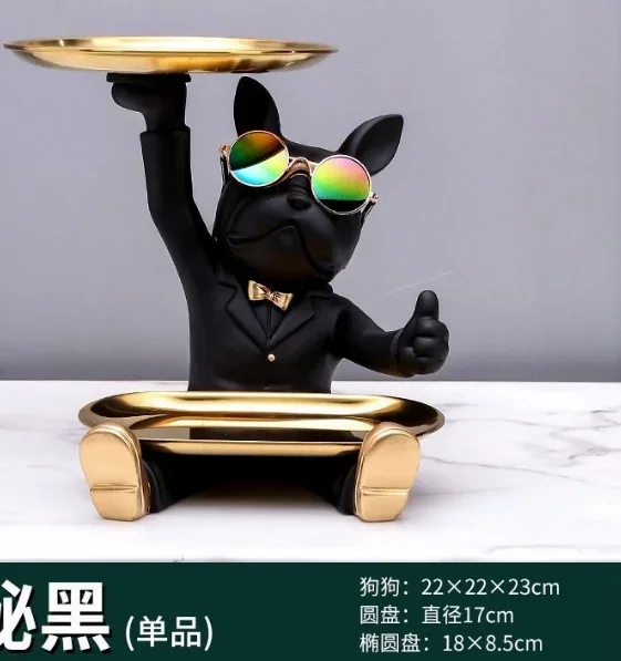 

New Decorative Big Mouth French Bulldog Butler Storage Box with Tray Rack Craft Animal Resin Sculpture Home Decoration Statue