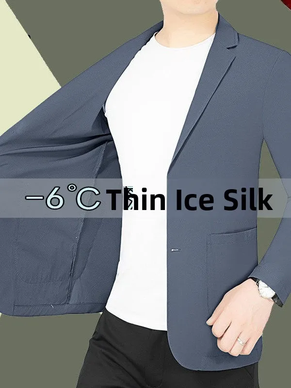 

Spring Busin Casual Men's Ultra-Thin Sun Protection Suit Jaet Long Sve Single Button Decorative Stand Fit Adult Coat