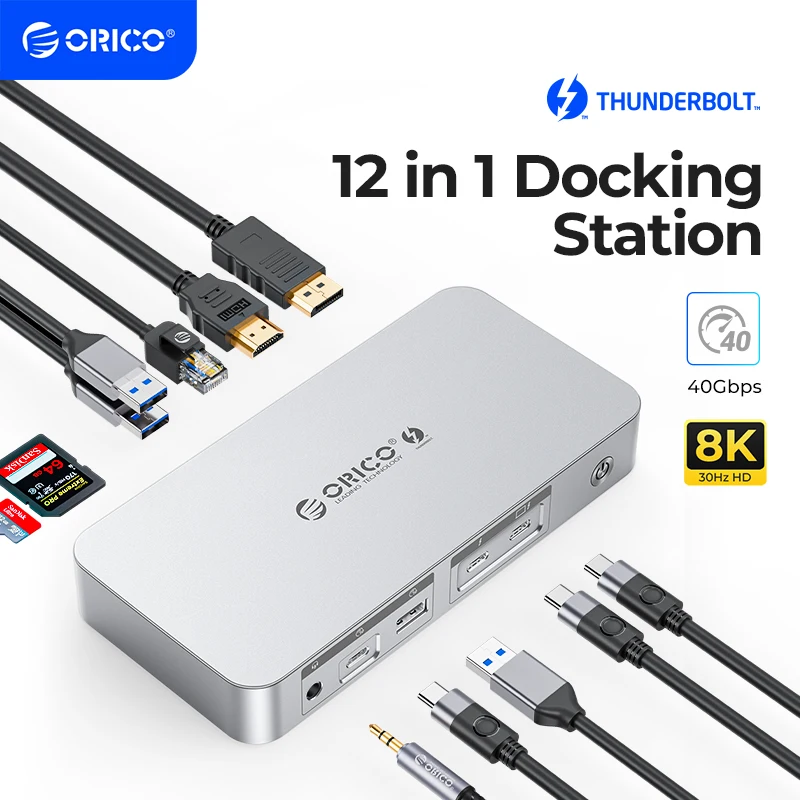 ORICO Thunderbolt 4 Docking Station Type C to HDMI-compatible Adapter 8K@30Hz USB 3.2 Gen2 HUB Splitter for MacBook Mac Windows