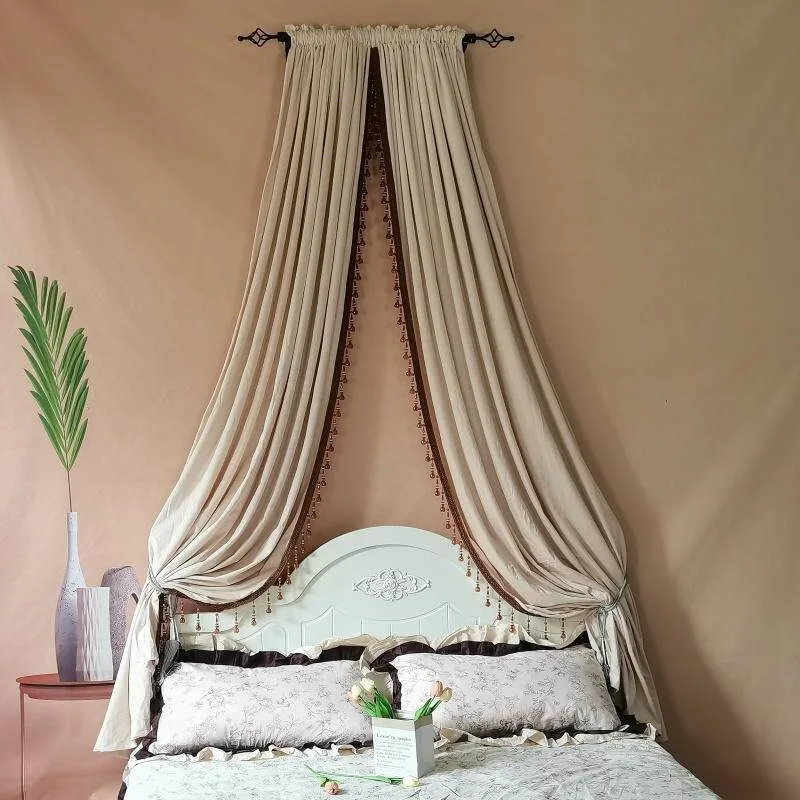 

High-end velvet simple Roman rod French medieval style bed curtain wabi-sabi style