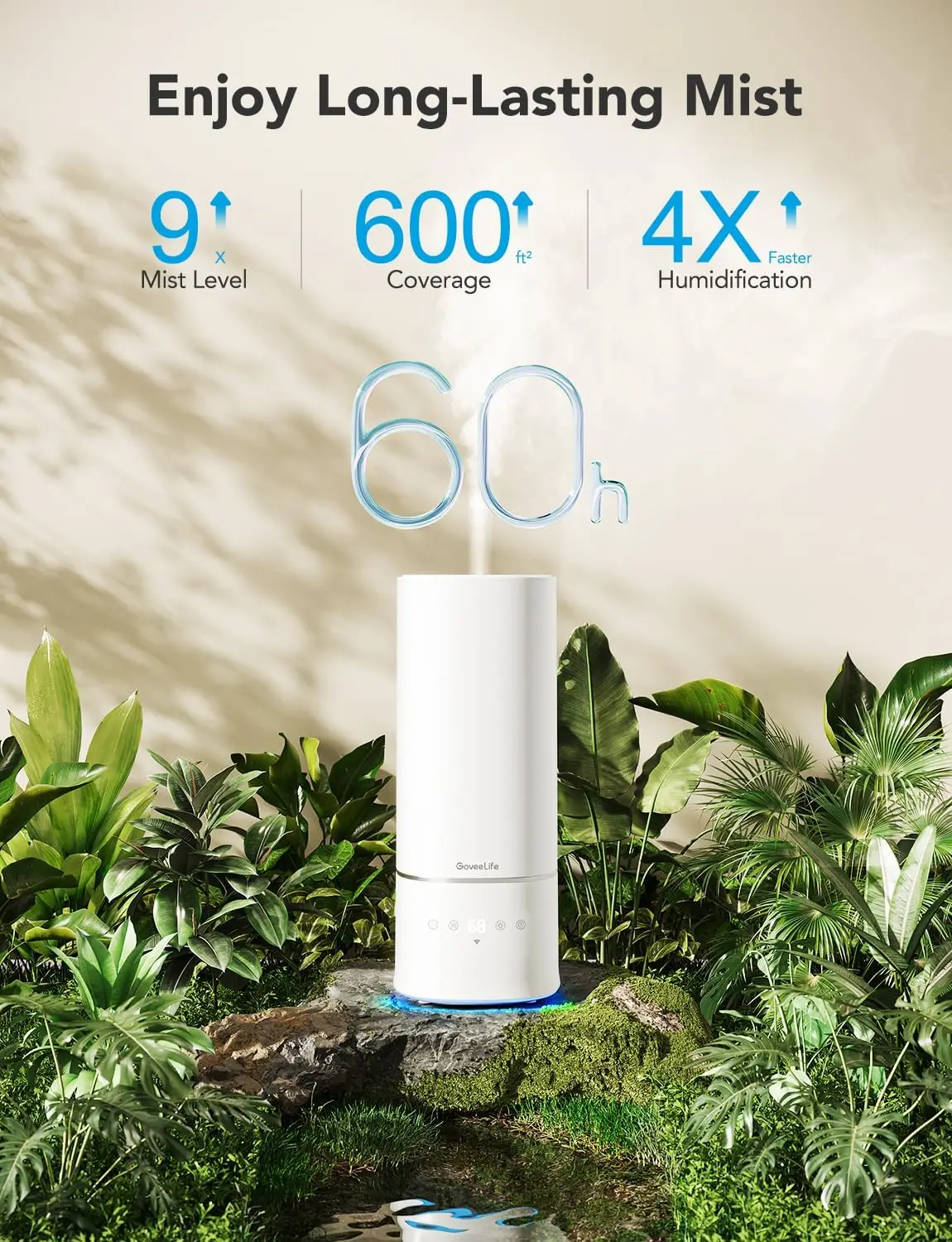 

Humidifiers for Bedroom, 6L Top Fill Cool Mist Humidifier for Large Room, Auto Mode, Adjustable Mist, Quiet Sleep Mode