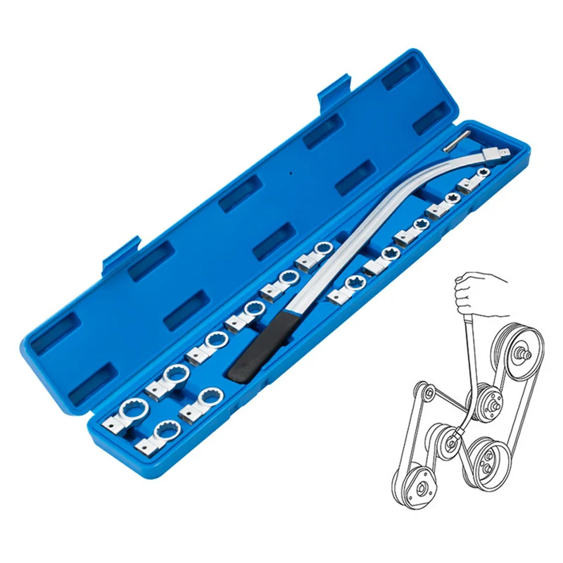 15-piece Auxiliary Idler Belt Tensioner Tool Set. Universal Snake-shaped Timing Belt Wrench Disassembly Tool Kit.