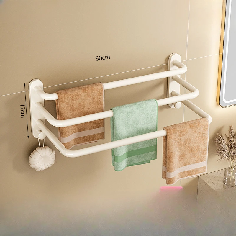 white Aluminum Alloy Towel Holder Without Drilling Bathroom Accessories Towel Rack Wall Mounted Bathroom Shelf