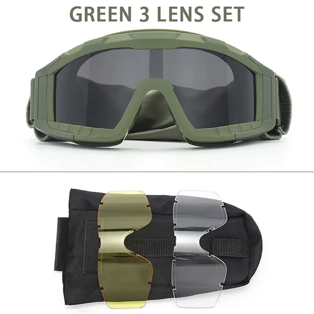 New Airsoft Tactical Goggles 3 Lens Windproof Dustproof Shooting Motocross Motorcycle Mountaineering Glasses CS Safe Protection