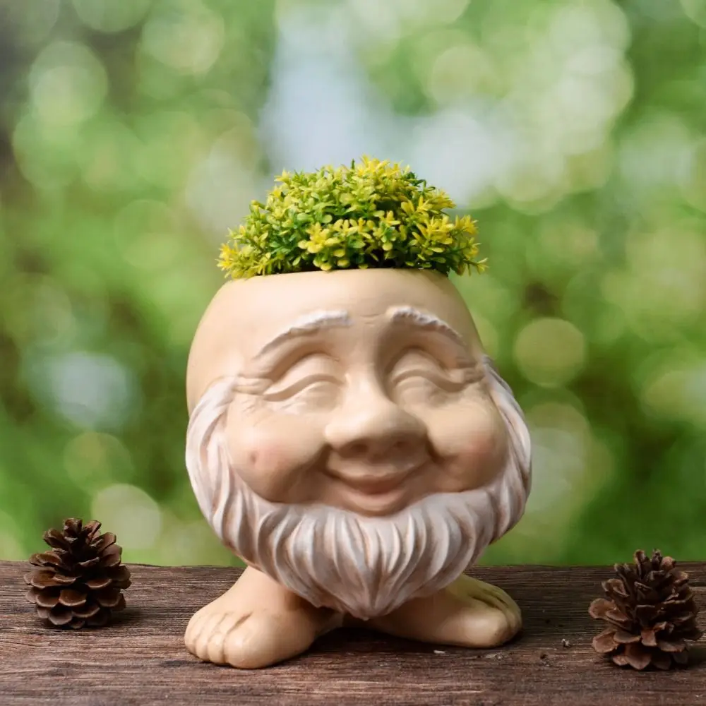 

Durable Funny Muggle Face Flower Pot Resin Crafts Handmade Planter Pot Waterproof Cute Plant Pot Garden Lawn