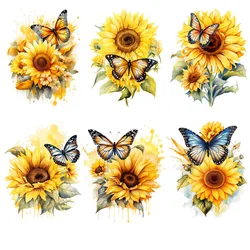 6 types Sunflower flower hand painted watercolor butterfly DTF Thermo Sticker Decals Heat Transfer Clothes Clothing Crafts
