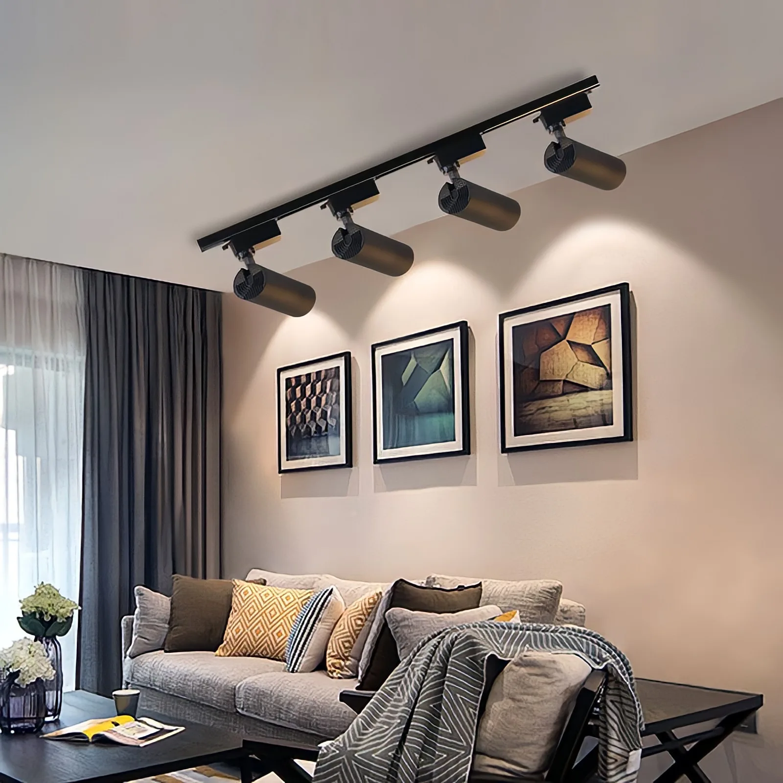 Set di 4 Faretti LED su Binario 220V, Lampada da Soffitto COB 20W 30W 40W per Cucina, Negozio, Casa, Negozio di Abbigliamento