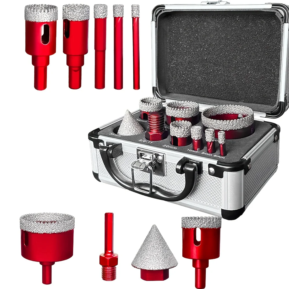 

9-Piece Vacuum Brazed Diamond Bit Set for Tile, Ceramic, Granite, Marble Dry Drill Saw Kits with 5/8-11 Threaded Adapters