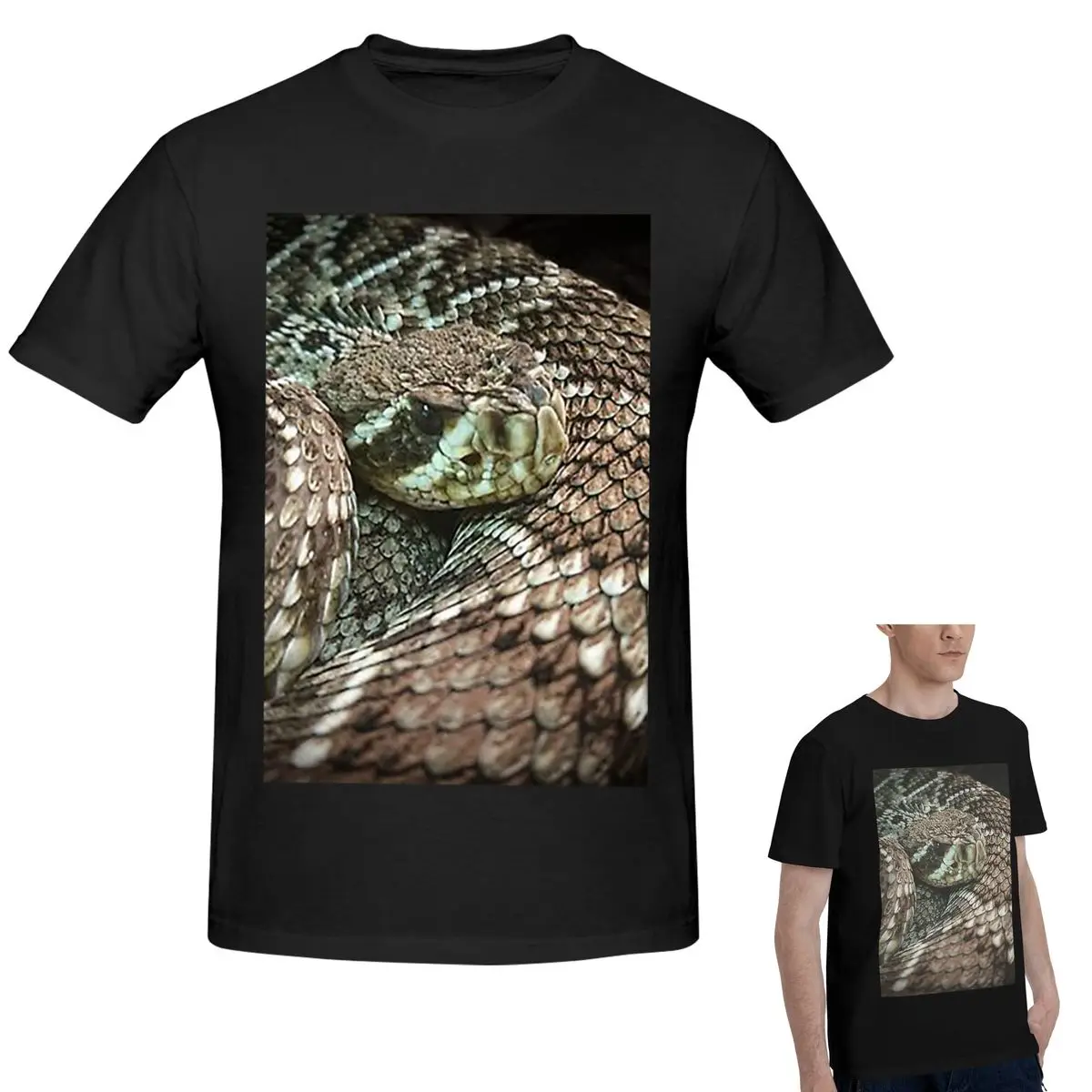 

100% Cotton Snake, Coiled Diamondback Rattlesnake T-Shirt Men's Funny Oversized T Shirt Men Round Neck Summer Shirts Tops S-6XL